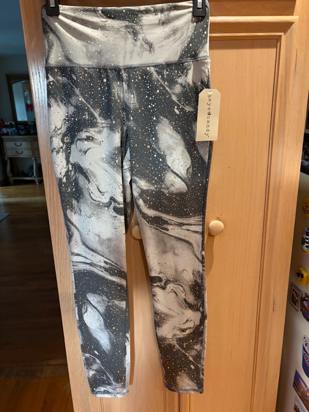eye candy Black & White Marble Leggings with Gold Speckles